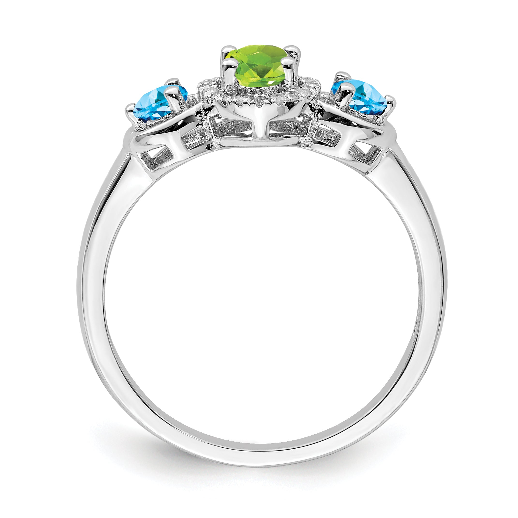 Sterling Silver Rhodium Peridot & Blue Topaz Diamond Ring