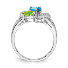 Sterling Silver Rhodium Blue Topaz Peridot Diamond Ring