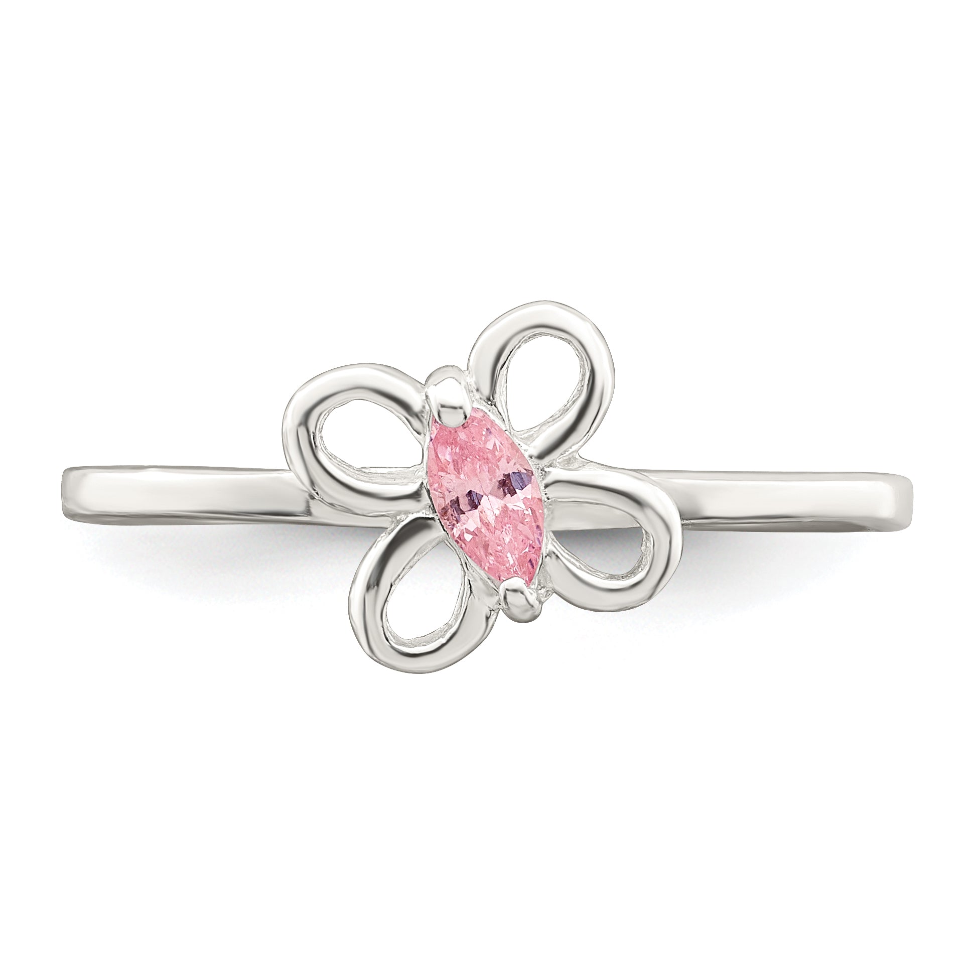 Sterling Silver Polished Pink CZ Butterfly Children's Ring