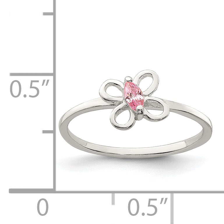 Sterling Silver Polished Pink CZ Butterfly Children's Ring