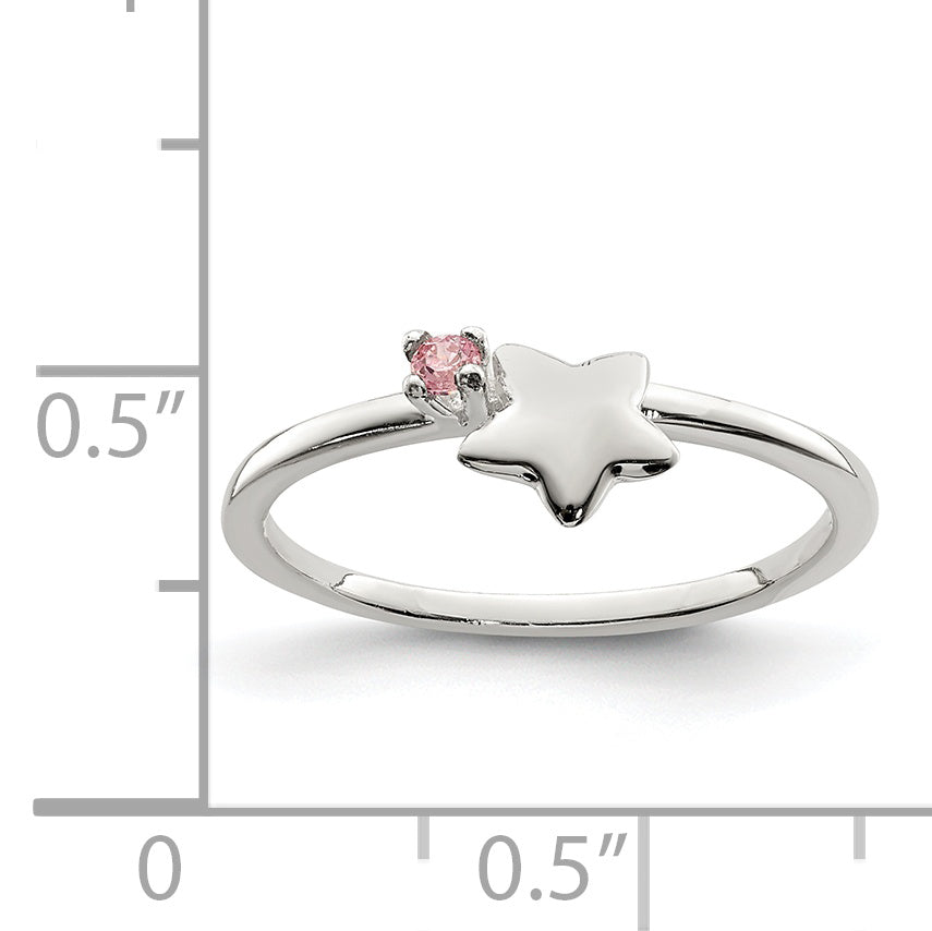 Sterling Silver Polished Pink CZ & Star Children's Ring