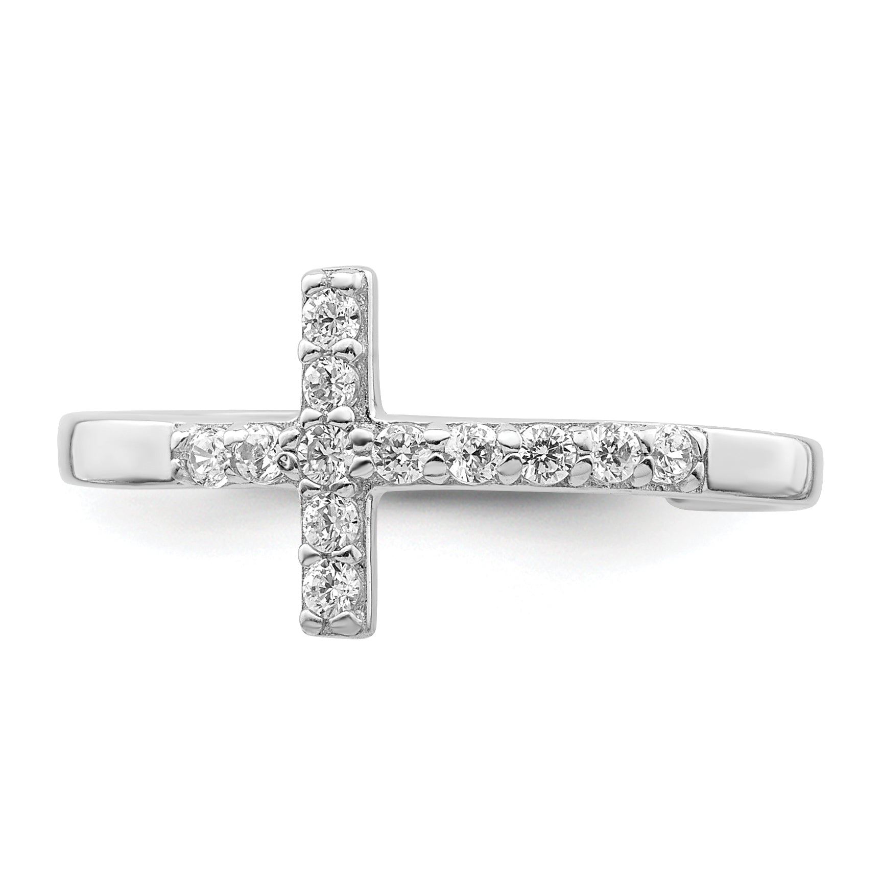 Sterling Silver Rhodium-plated CZ Cross Toe Ring