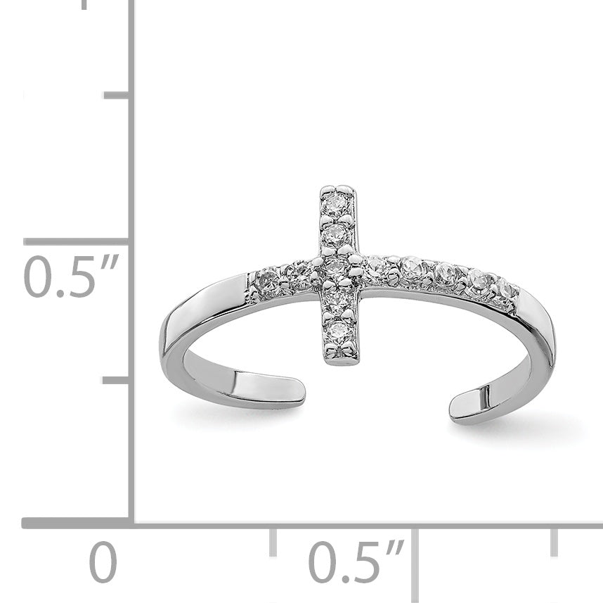 Sterling Silver Rhodium-plated CZ Cross Toe Ring