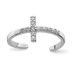 Sterling Silver Rhodium-plated CZ Cross Toe Ring