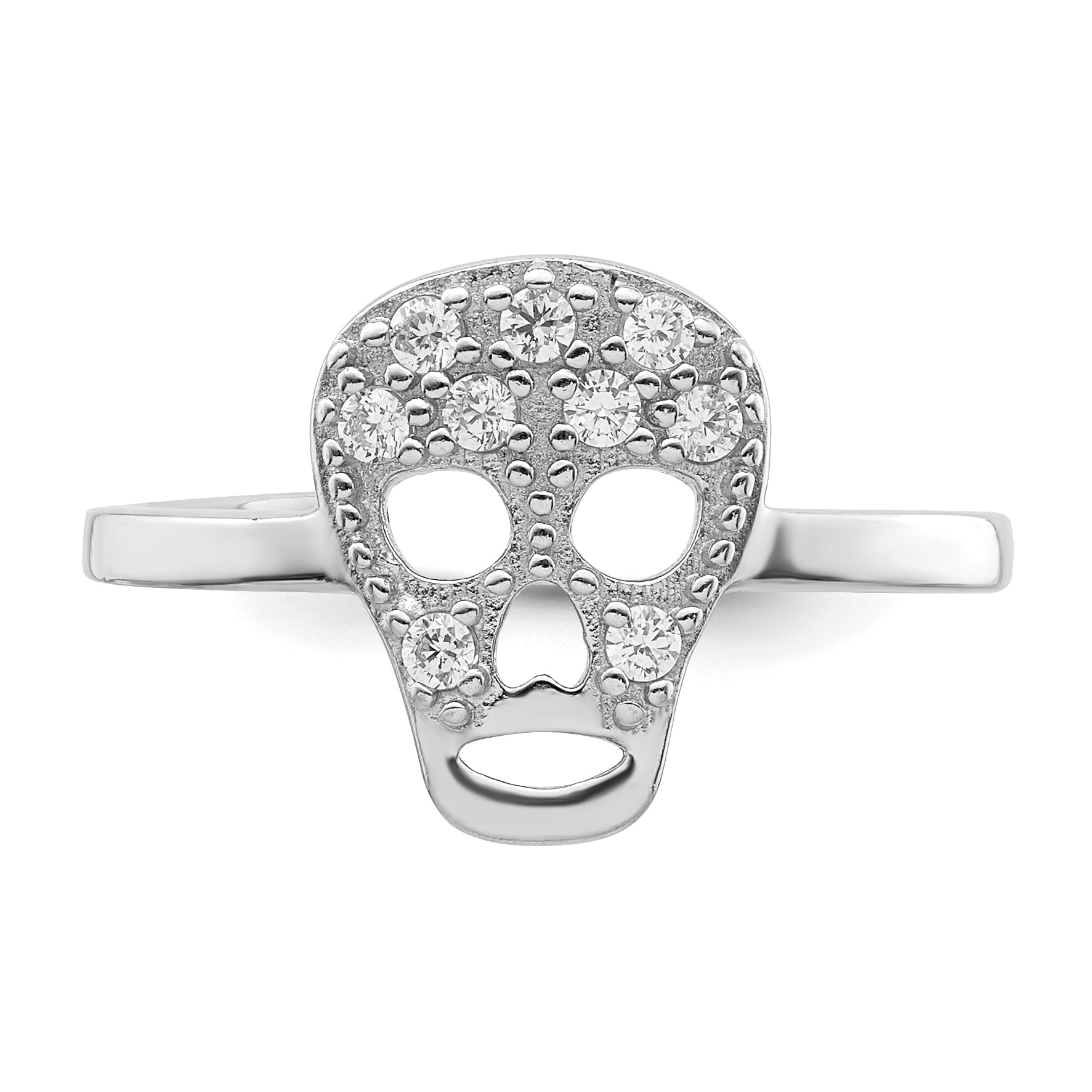 Sterling Silver Rhodium-plated CZ Skull Toe Ring