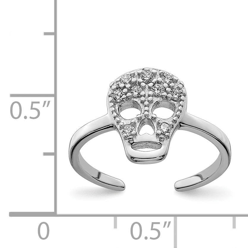 Sterling Silver Rhodium-plated CZ Skull Toe Ring