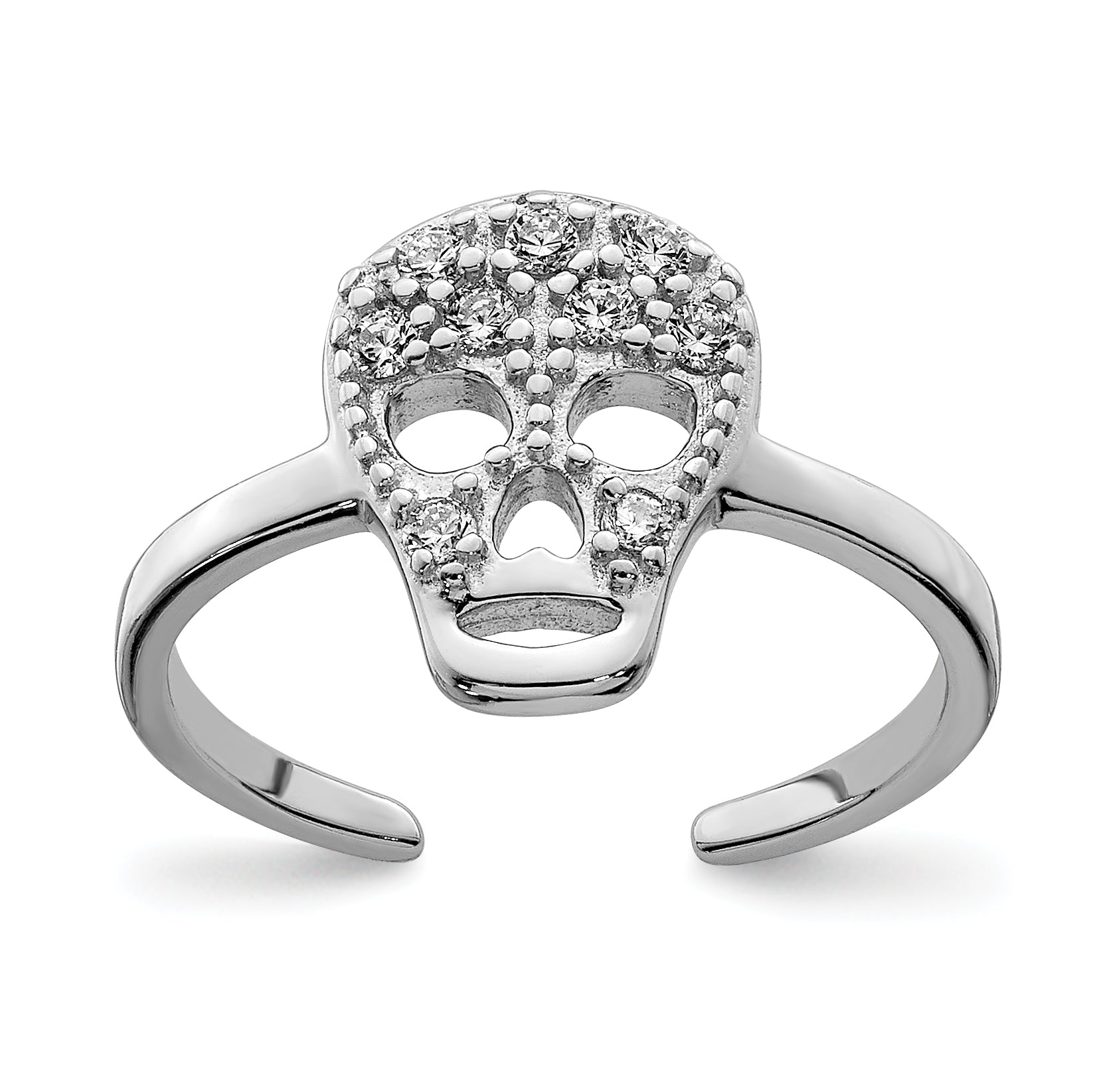 Sterling Silver Rhodium-plated CZ Skull Toe Ring