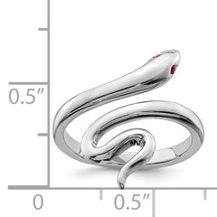 Sterling Silver Rhodium-plated Snake WithSynthetic Ruby Toe Ring