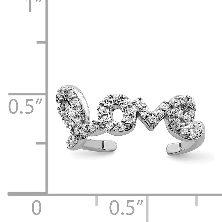 Sterling Silver Rhodium-plated CZ Love Toe Ring