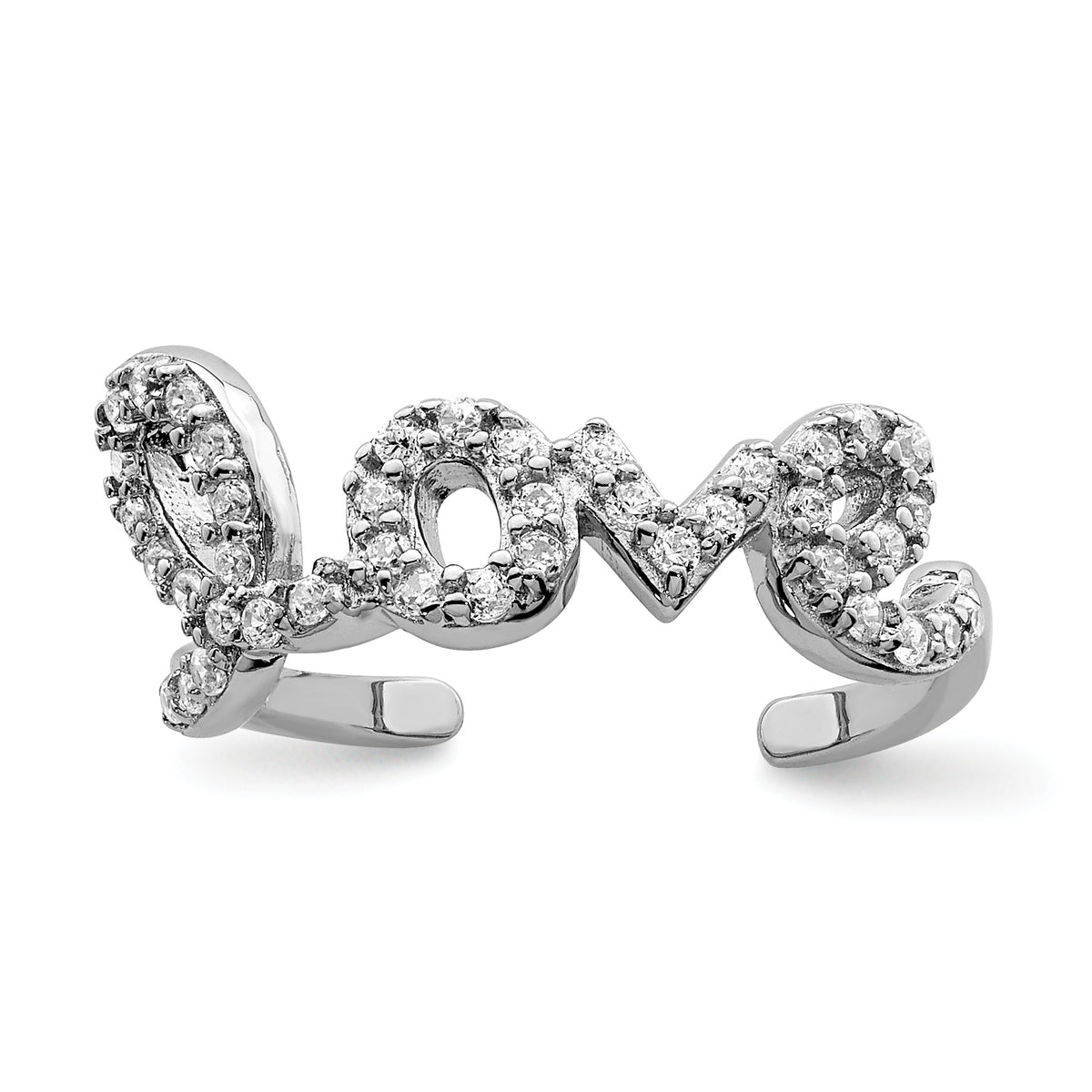 Sterling Silver Rhodium-plated CZ Love Toe Ring