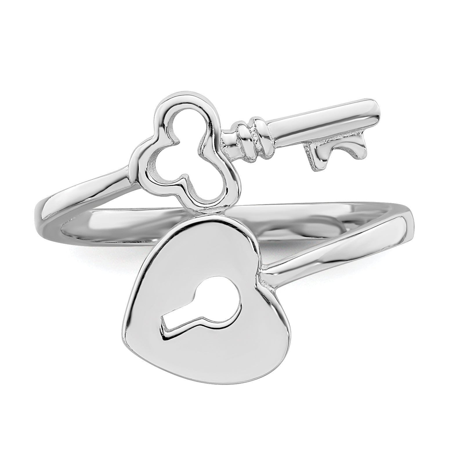 Sterling Silver Rhodium-plated Heart Lock & Key Toe Ring