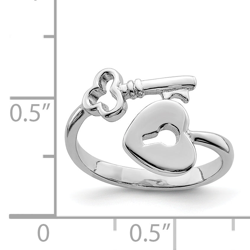 Sterling Silver Rhodium-plated Heart Lock & Key Toe Ring