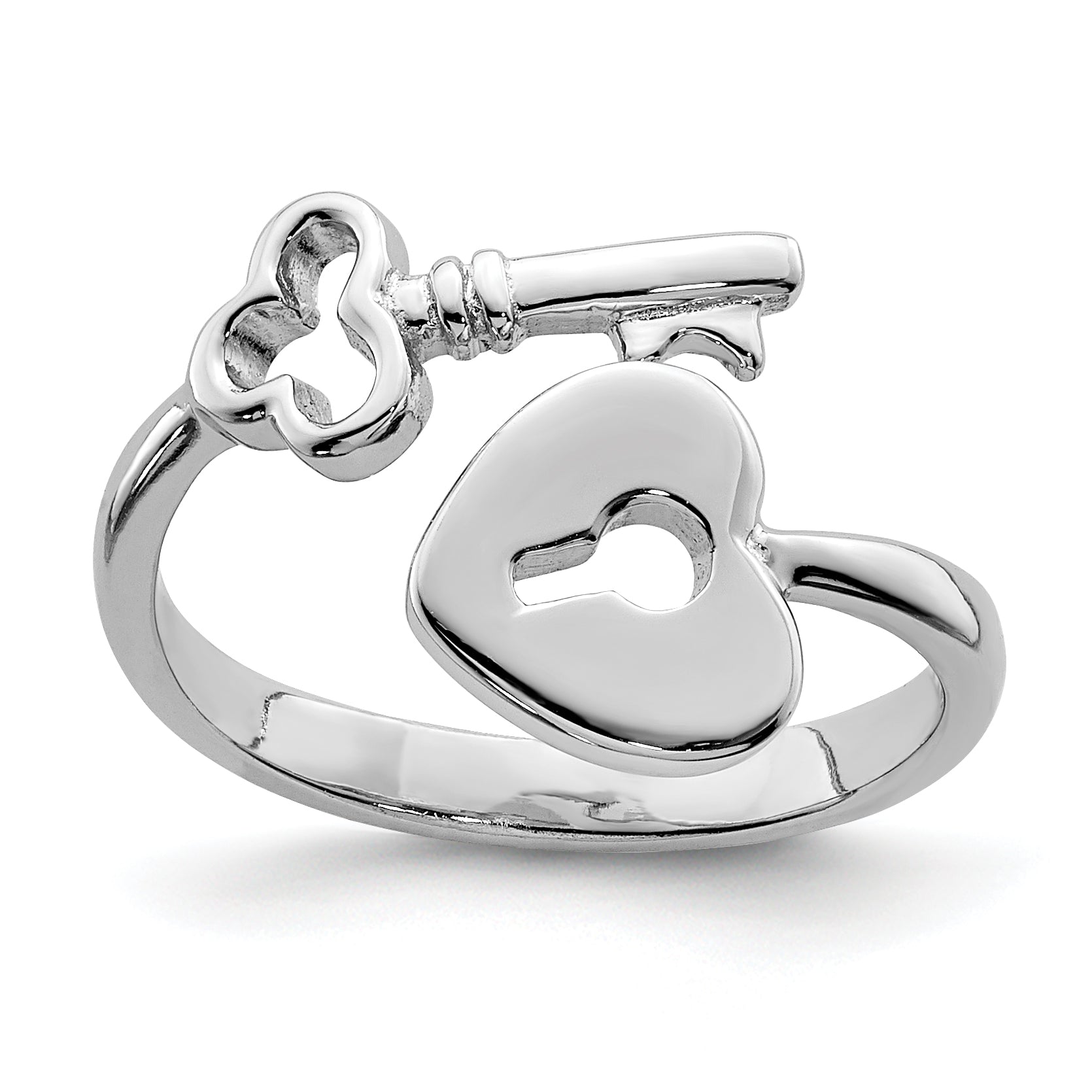 Sterling Silver Rhodium-plated Heart Lock & Key Toe Ring