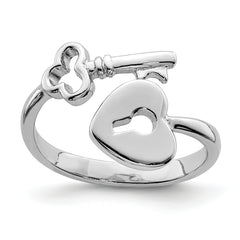 Sterling Silver Rhodium-plated Heart Lock & Key Toe Ring