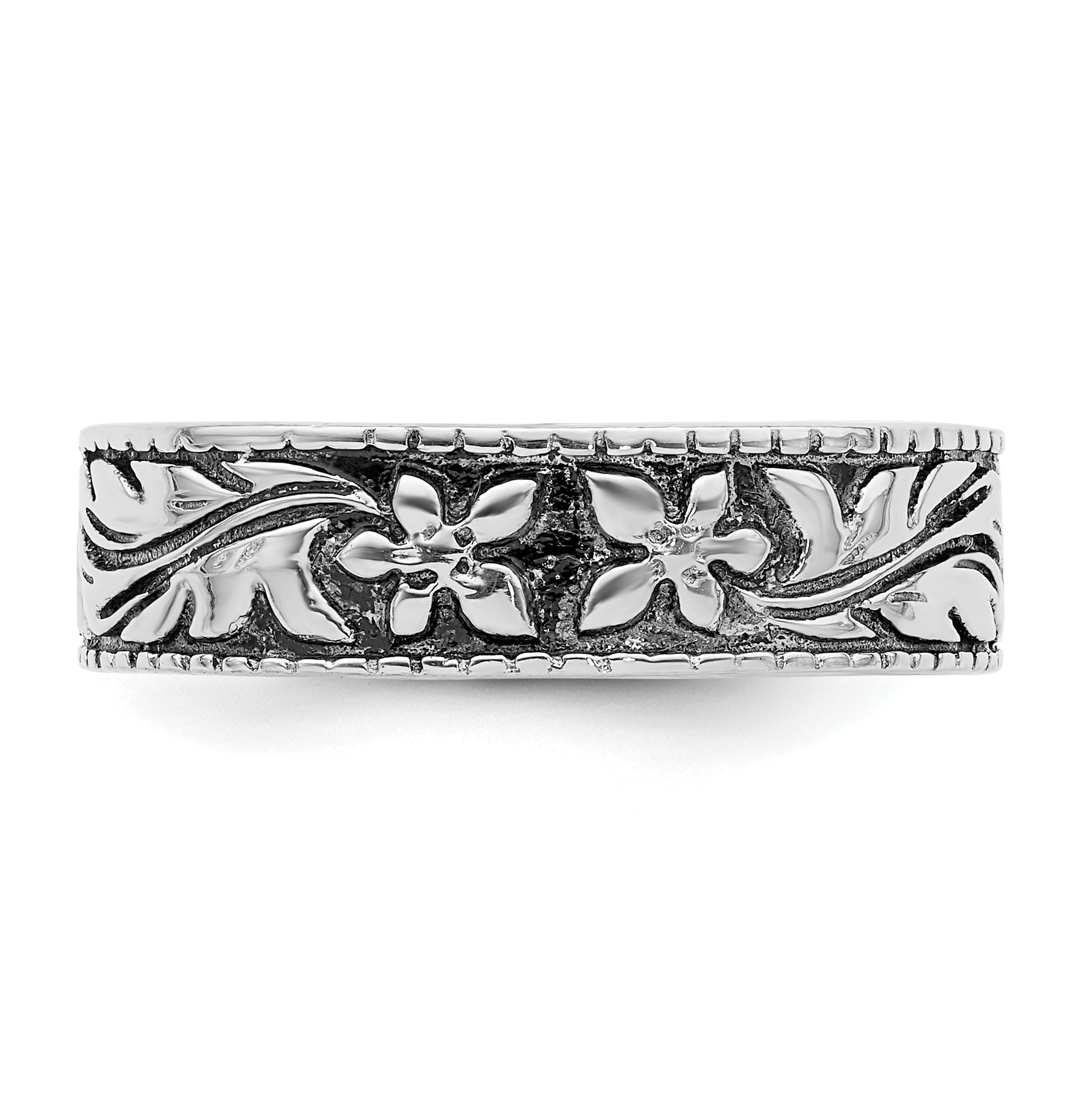 Sterling Silver Antiqued Floral Ring