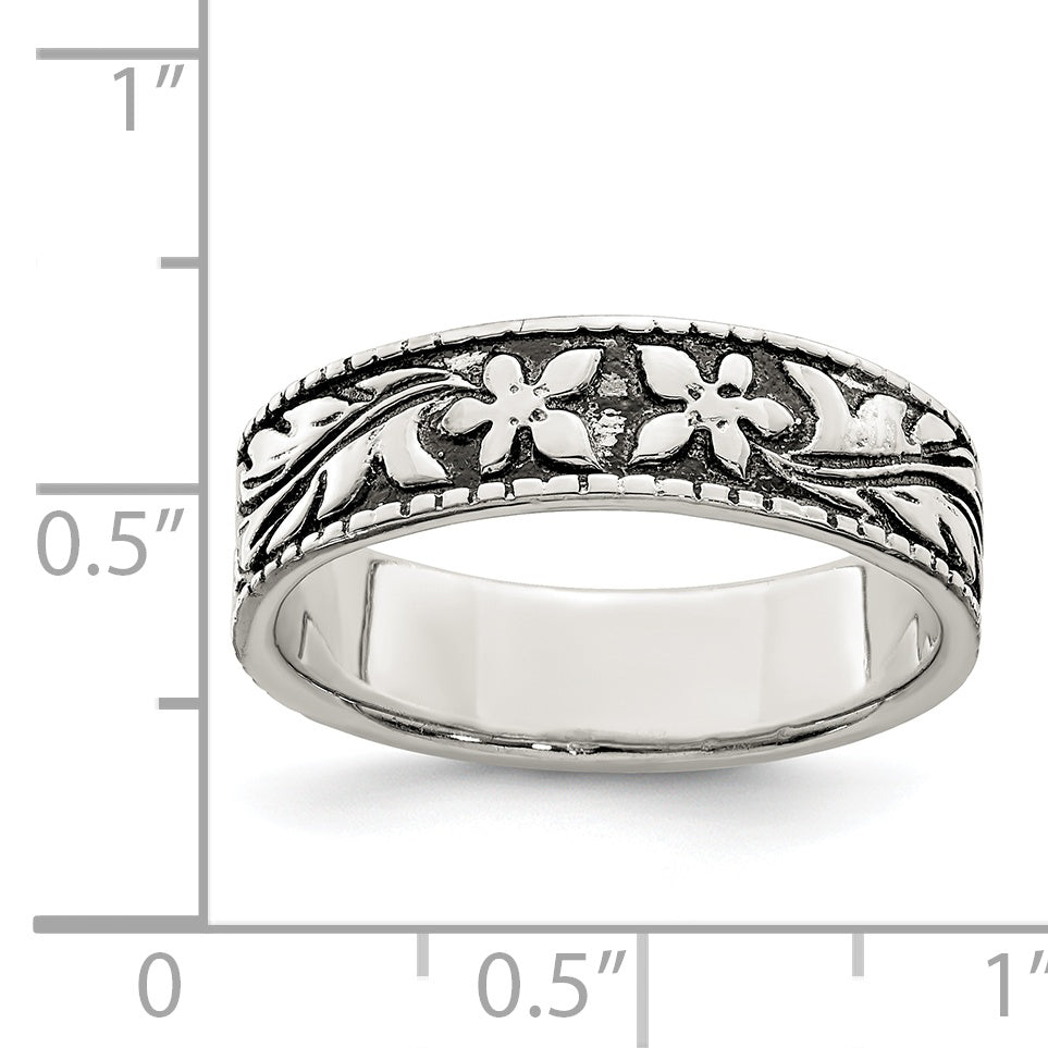 Sterling Silver Antiqued Floral Ring