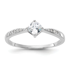 Sterling Silver Rhodium-plated Polished & Square Shaped CZ Ring