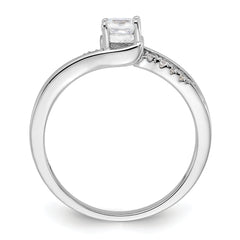 Sterling Silver Rhodium-plated Polished & CZ Ring