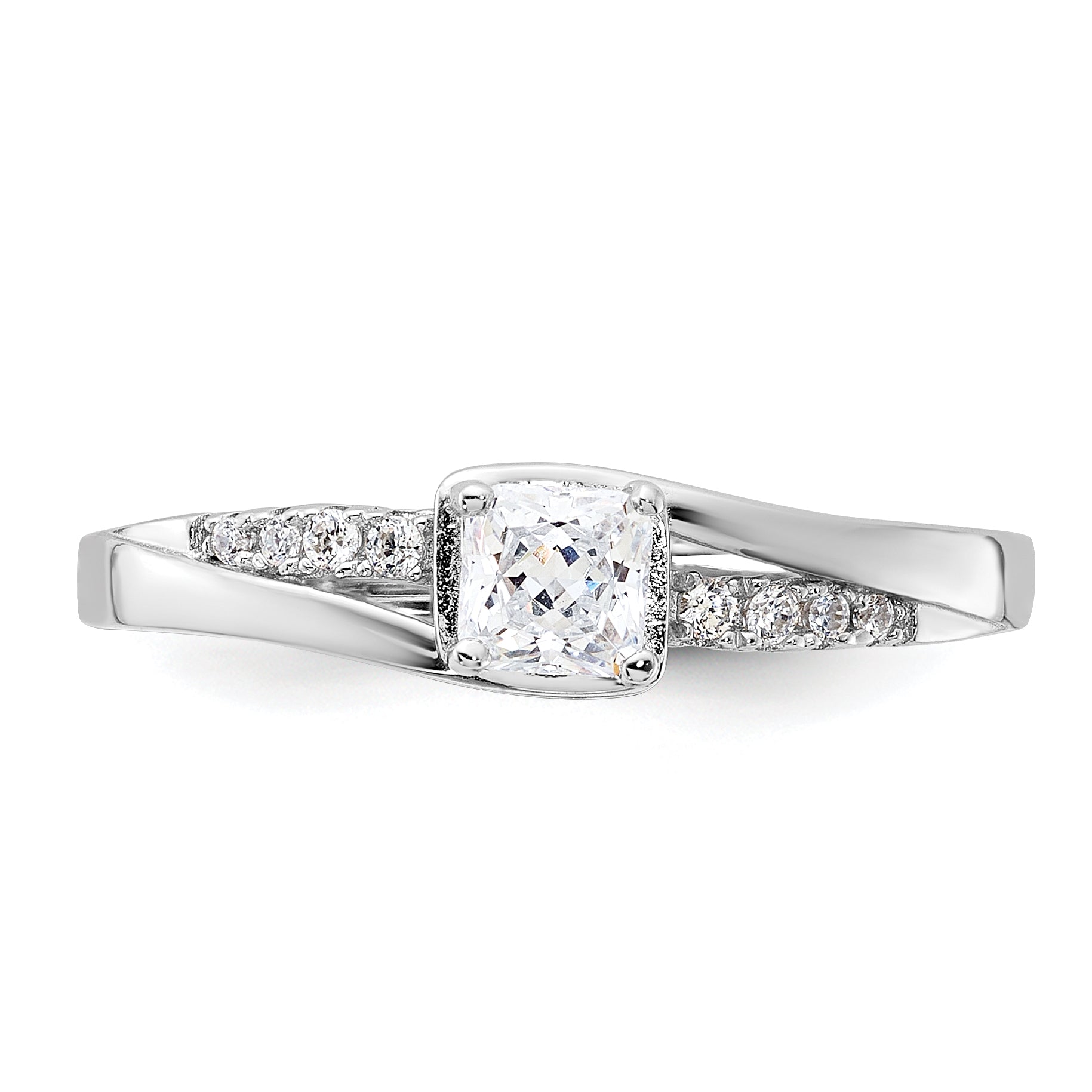 Sterling Silver Rhodium-plated Polished & CZ Ring