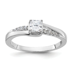 Sterling Silver Rhodium-plated Polished & CZ Ring