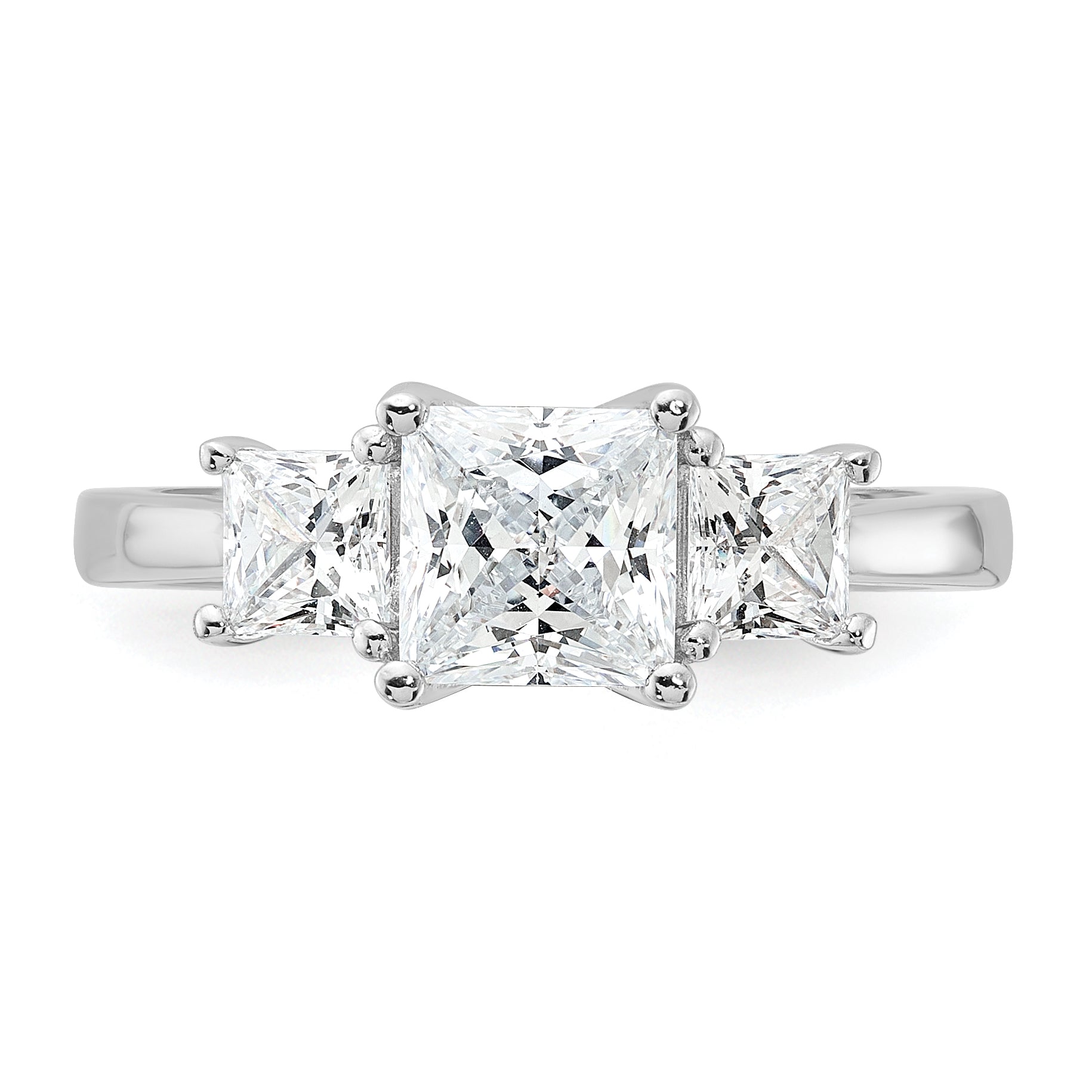 Sterling Silver Rhodium-plated & CZ 3 Stone Ring