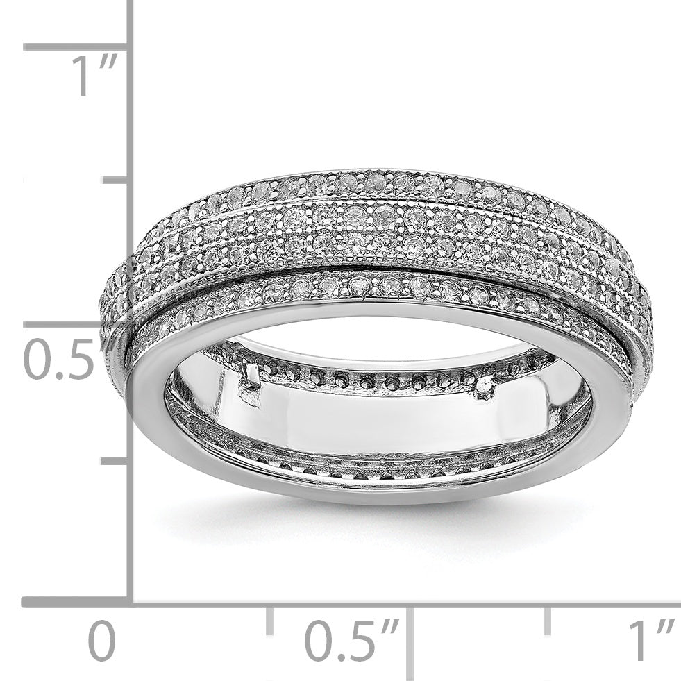 Sterling Silver Polished Rhodium-plated CZ Pav‚ Eternity Motion Ring