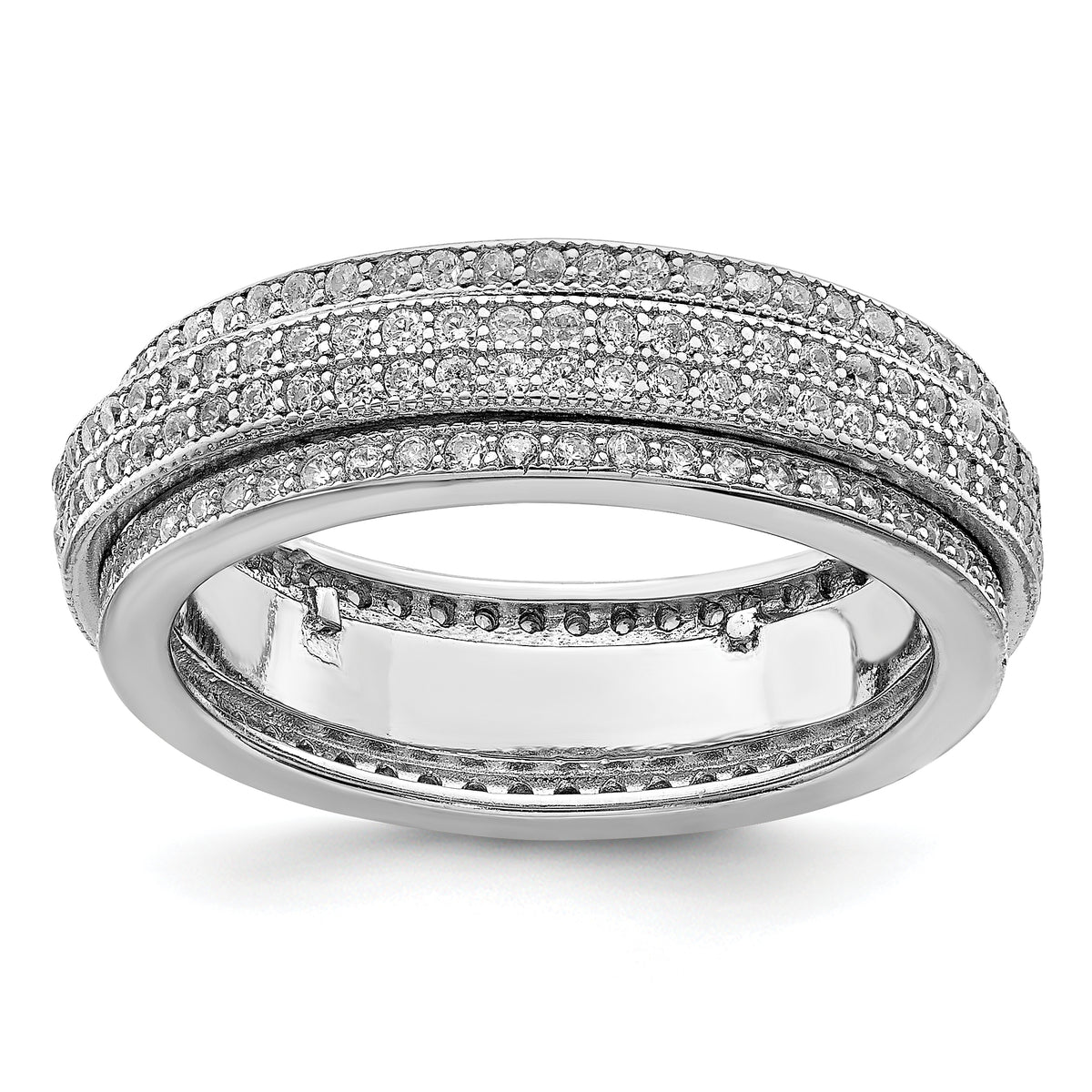 Sterling Silver Polished Rhodium-plated CZ Pav‚ Eternity Motion Ring