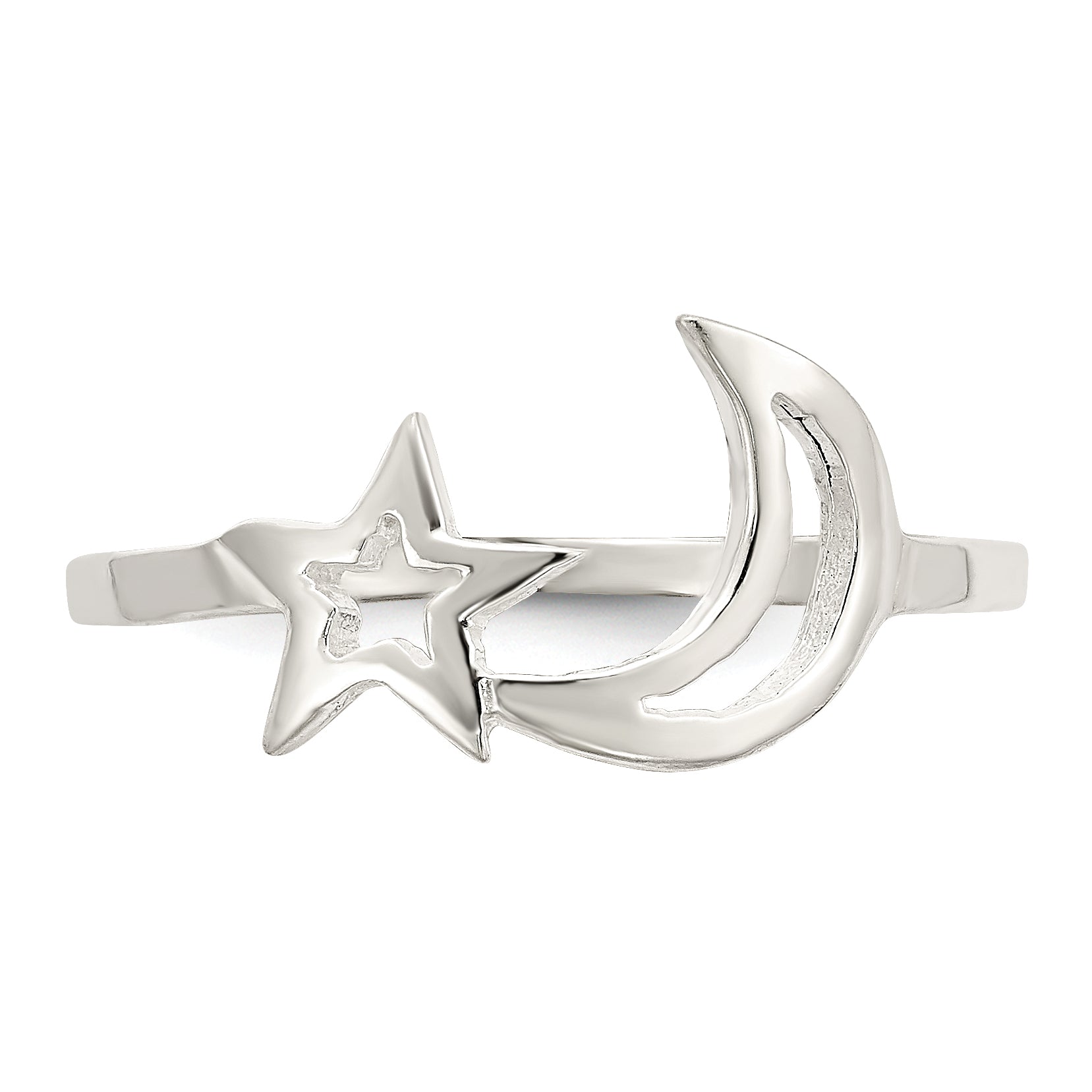 Sterling Silver Polished Star & Moon Ring