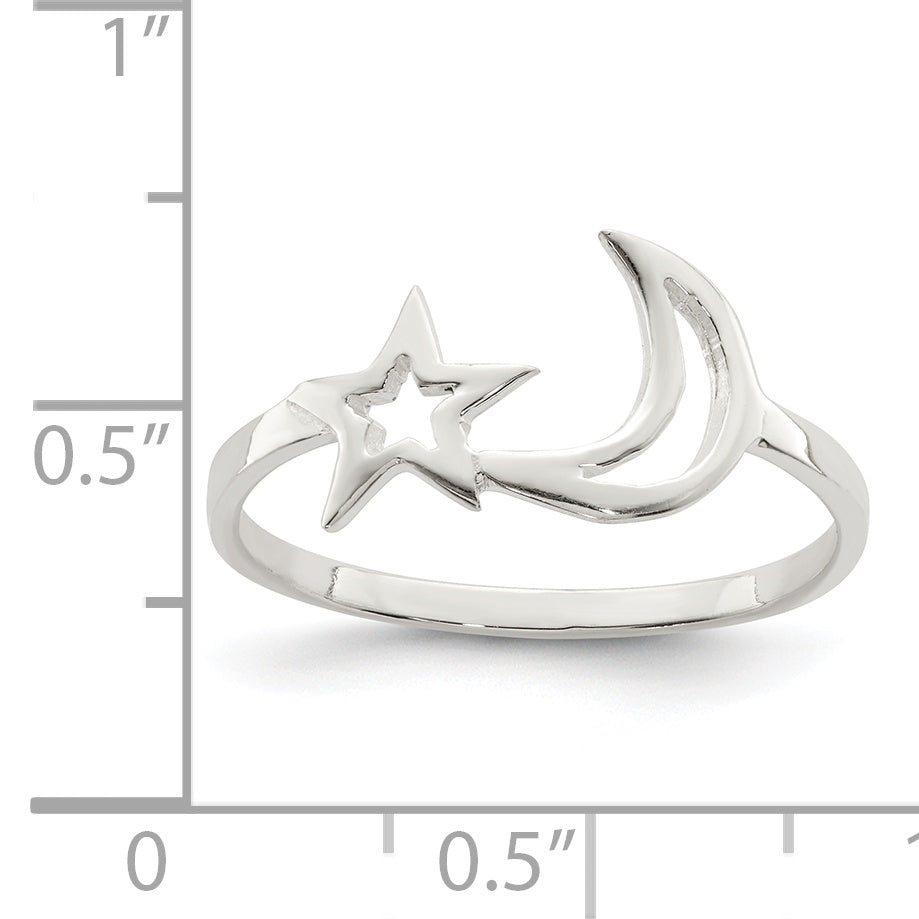 Sterling Silver Polished Star & Moon Ring