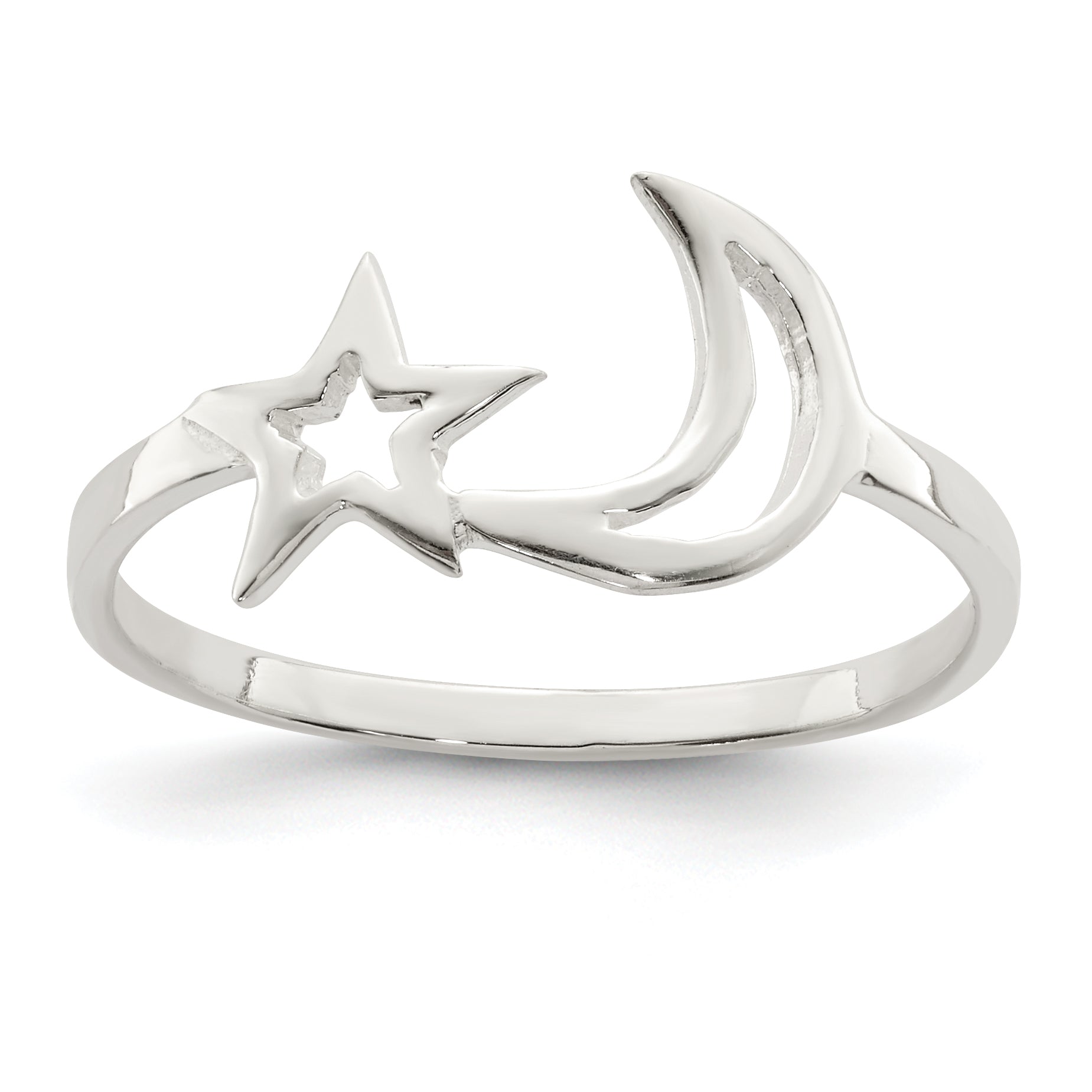 Sterling Silver Polished Star & Moon Ring