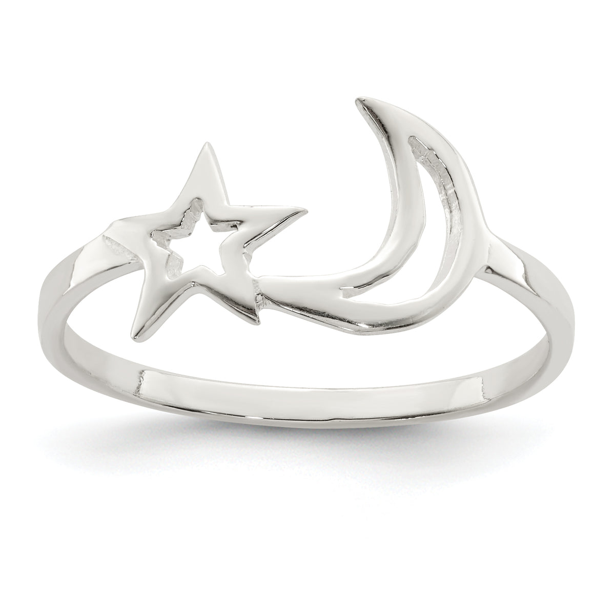 Sterling Silver Polished Star & Moon Ring