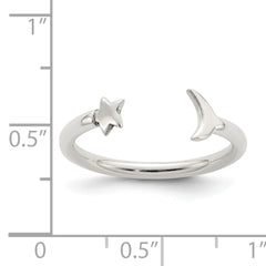 Sterling Silver Polished Half Moon and Star Adjustable Ring