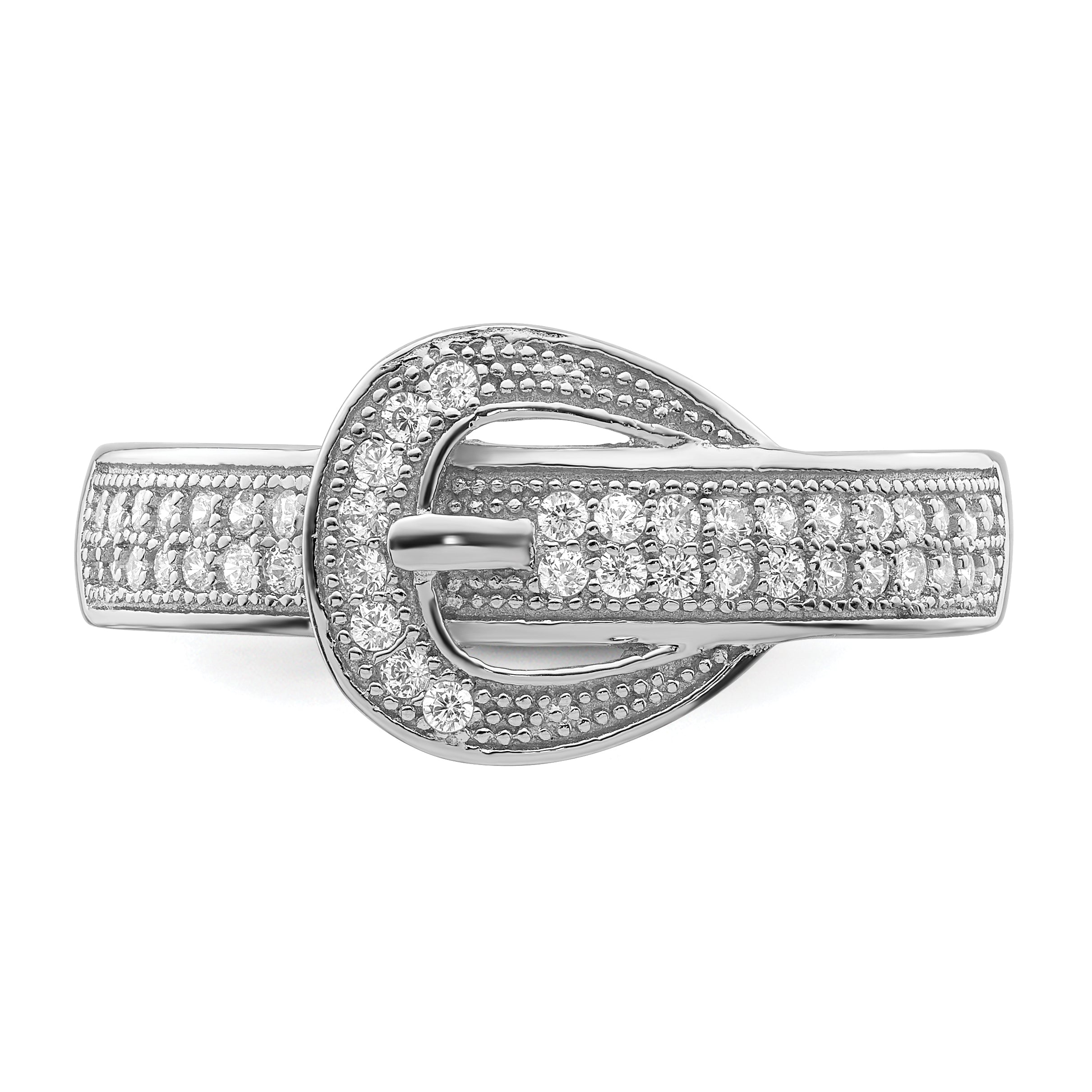 Sterling Silver Rhodium-plated CZ Buckle Ring