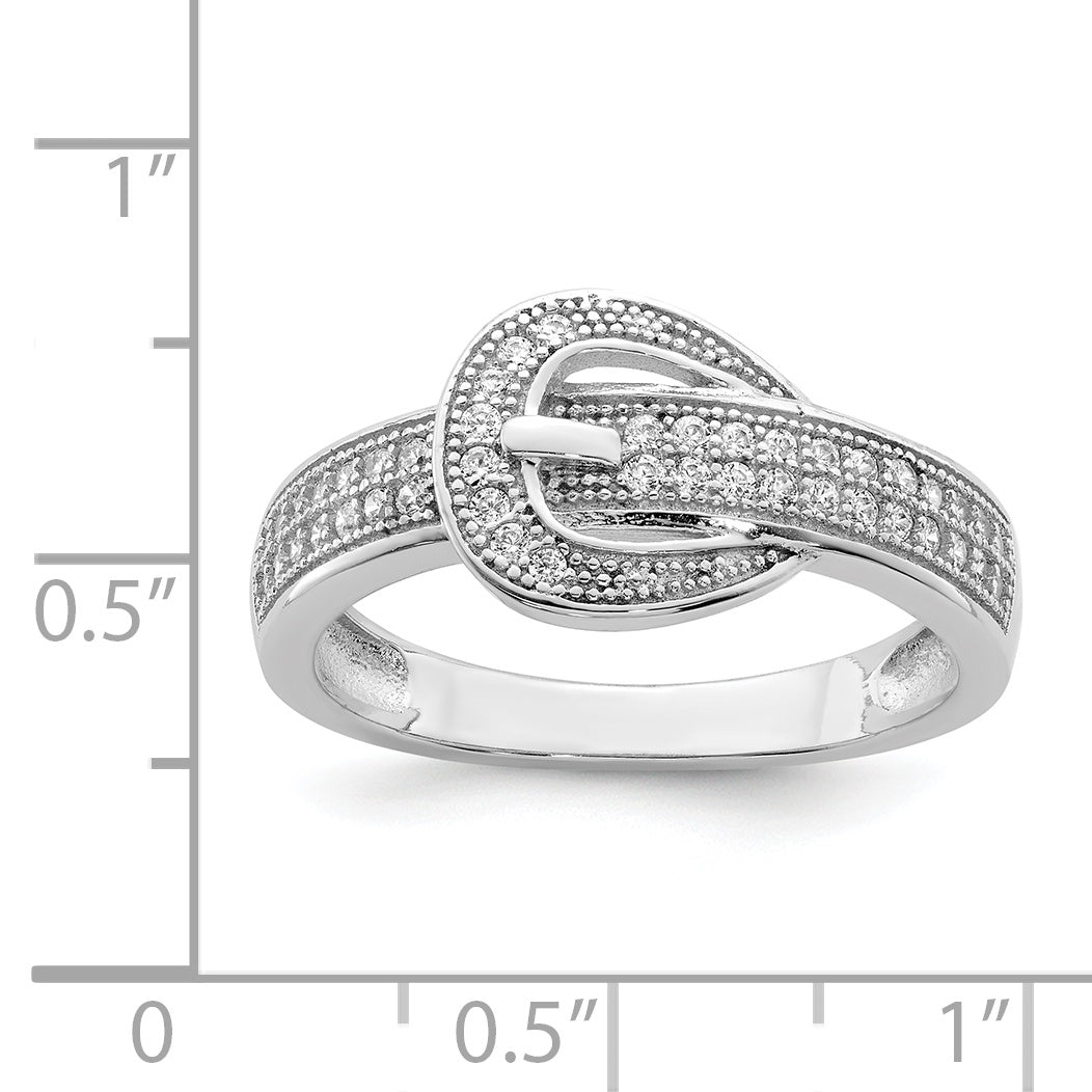 Sterling Silver Rhodium-plated CZ Buckle Ring