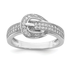 Sterling Silver Rhodium-plated CZ Buckle Ring