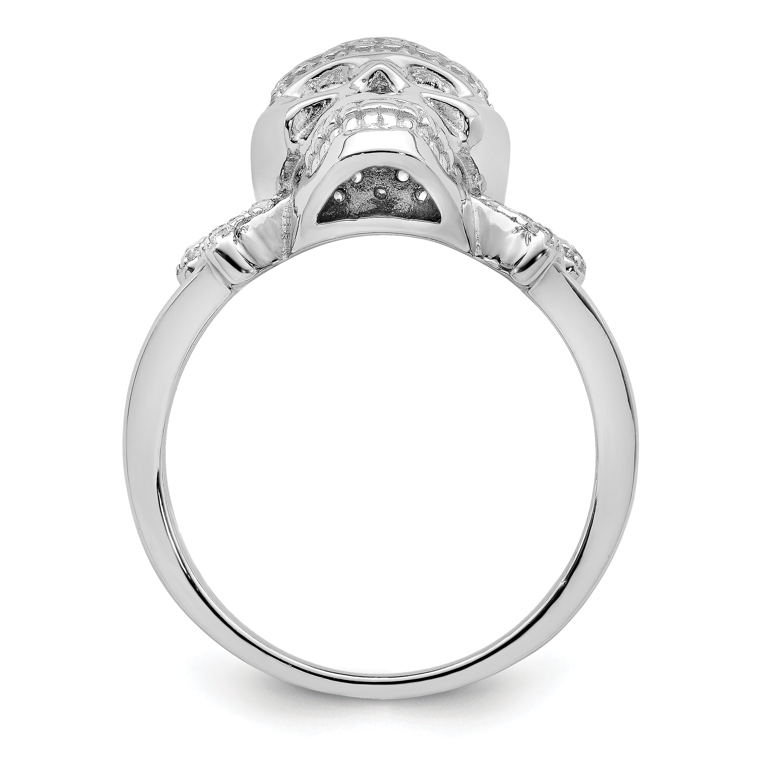 Sterling Silver Rhodium-plated & CZ Skull Ring