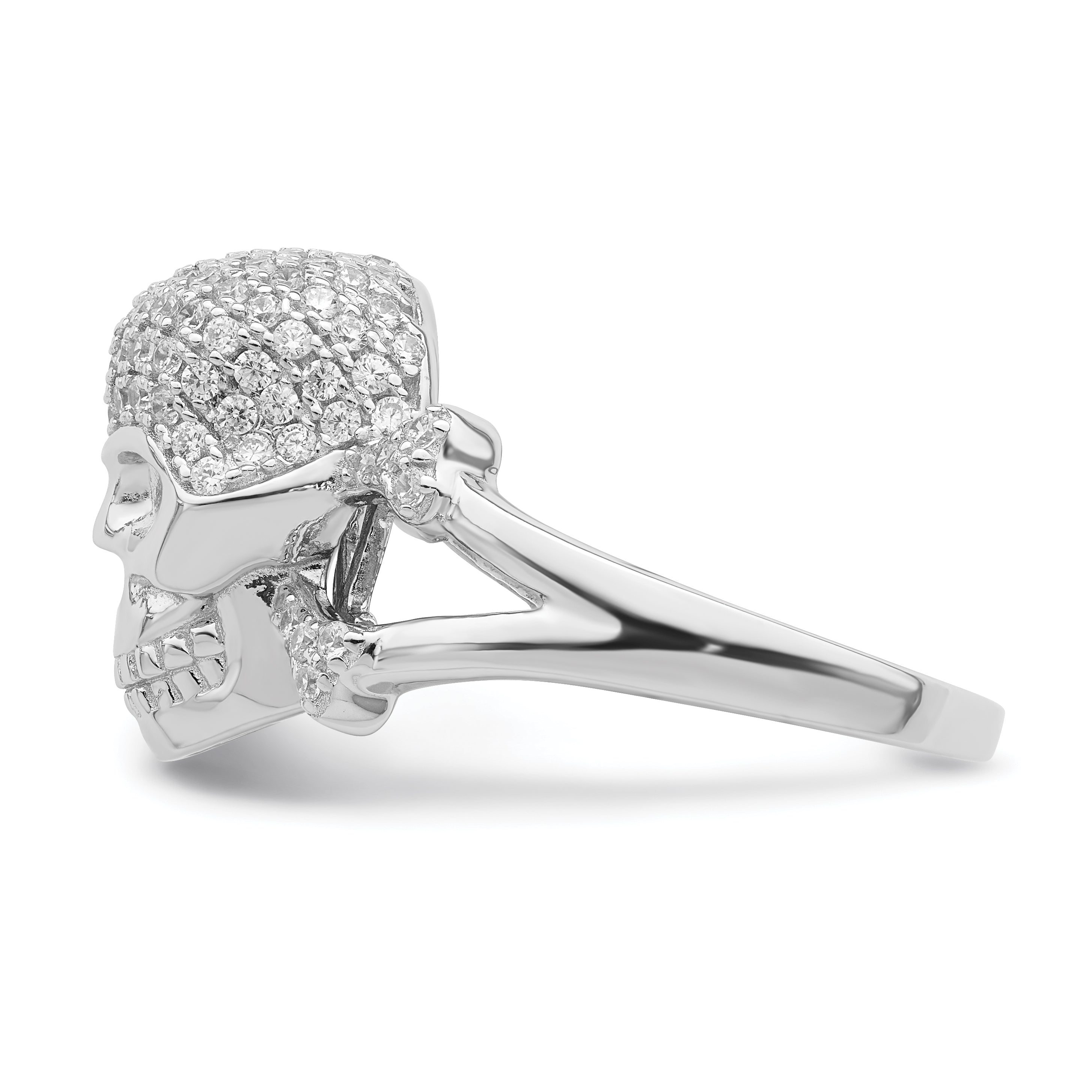 Sterling Silver Rhodium-plated & CZ Skull Ring