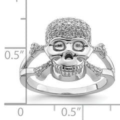 Sterling Silver Rhodium-plated & CZ Skull Ring