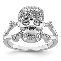 Sterling Silver Rhodium-plated & CZ Skull Ring