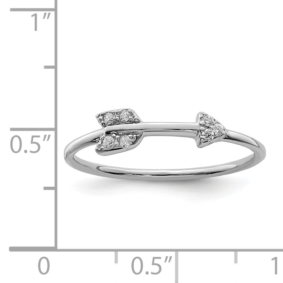 Sterling Silver Rhodium-plated Polished CZ Arrow Ring