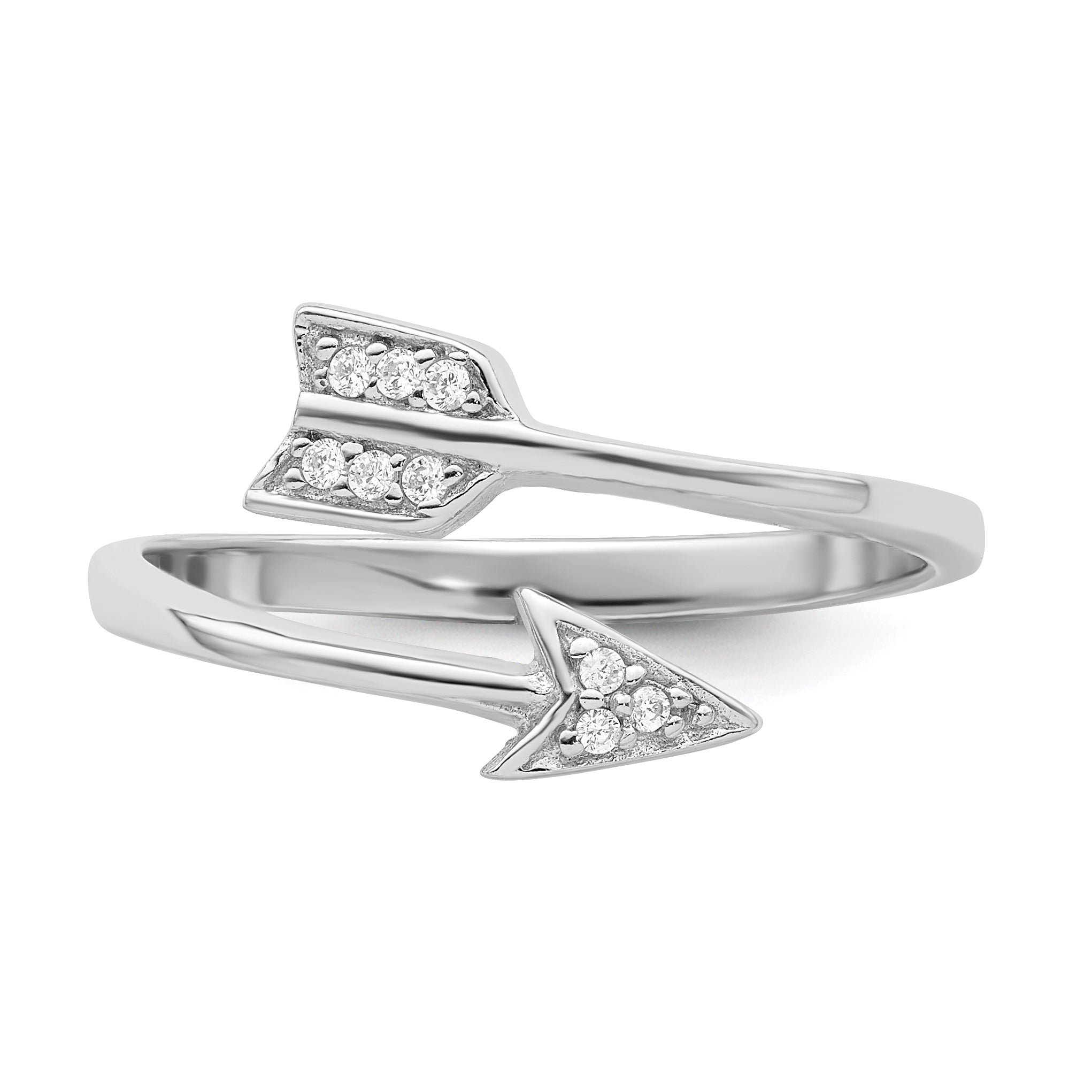 Sterling Silver Rhodium-plated Polished CZ Arrow Ring