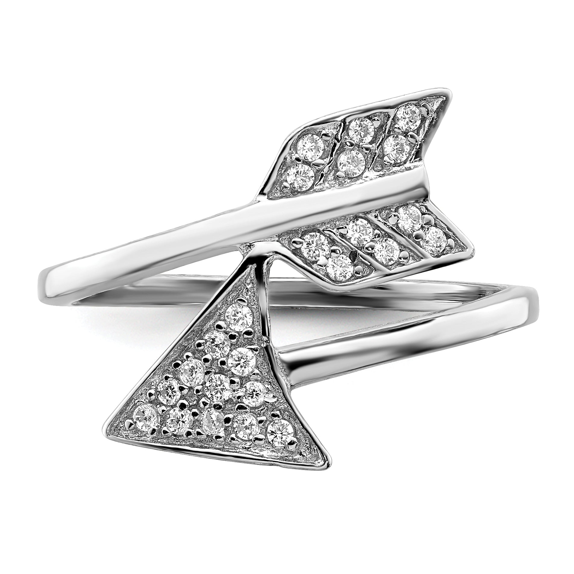 Sterling Silver Rhodium-plated Adjustable Polished CZ Arrow Ring