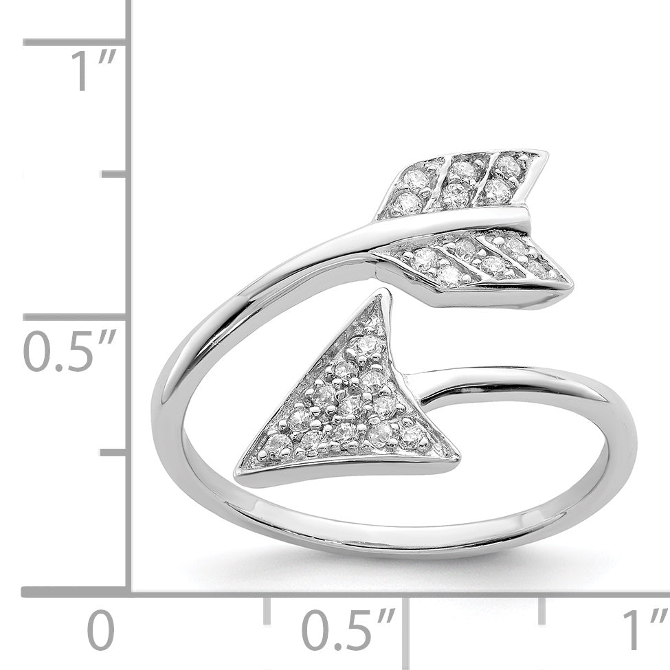 Sterling Silver Rhodium-plated Adjustable Polished CZ Arrow Ring