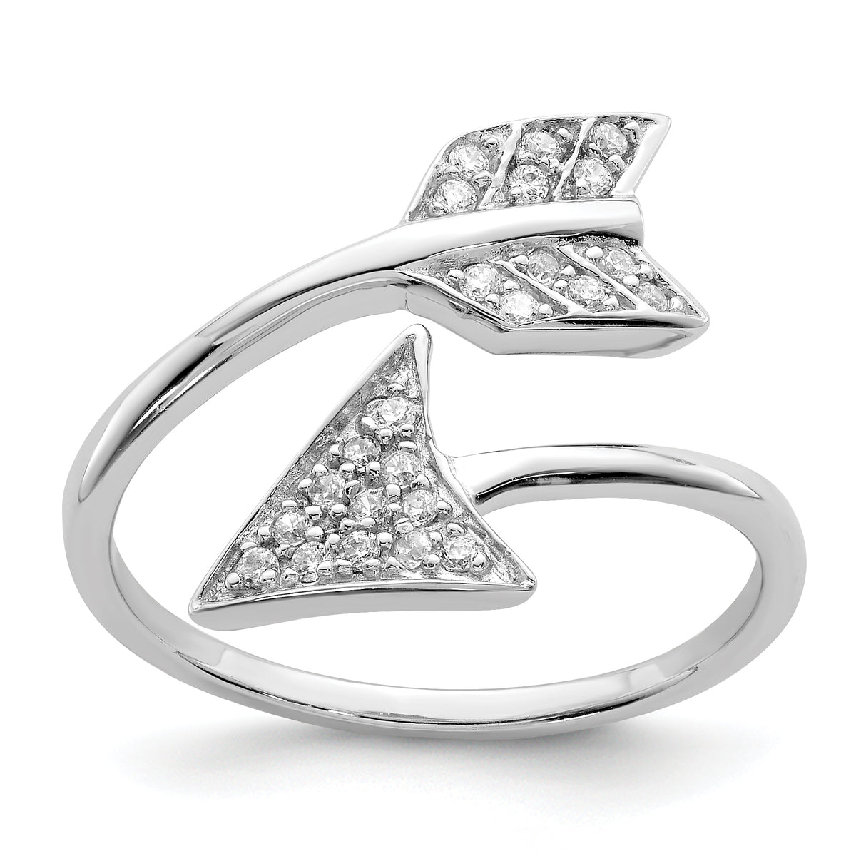 Sterling Silver Rhodium-plated Adjustable Polished CZ Arrow Ring