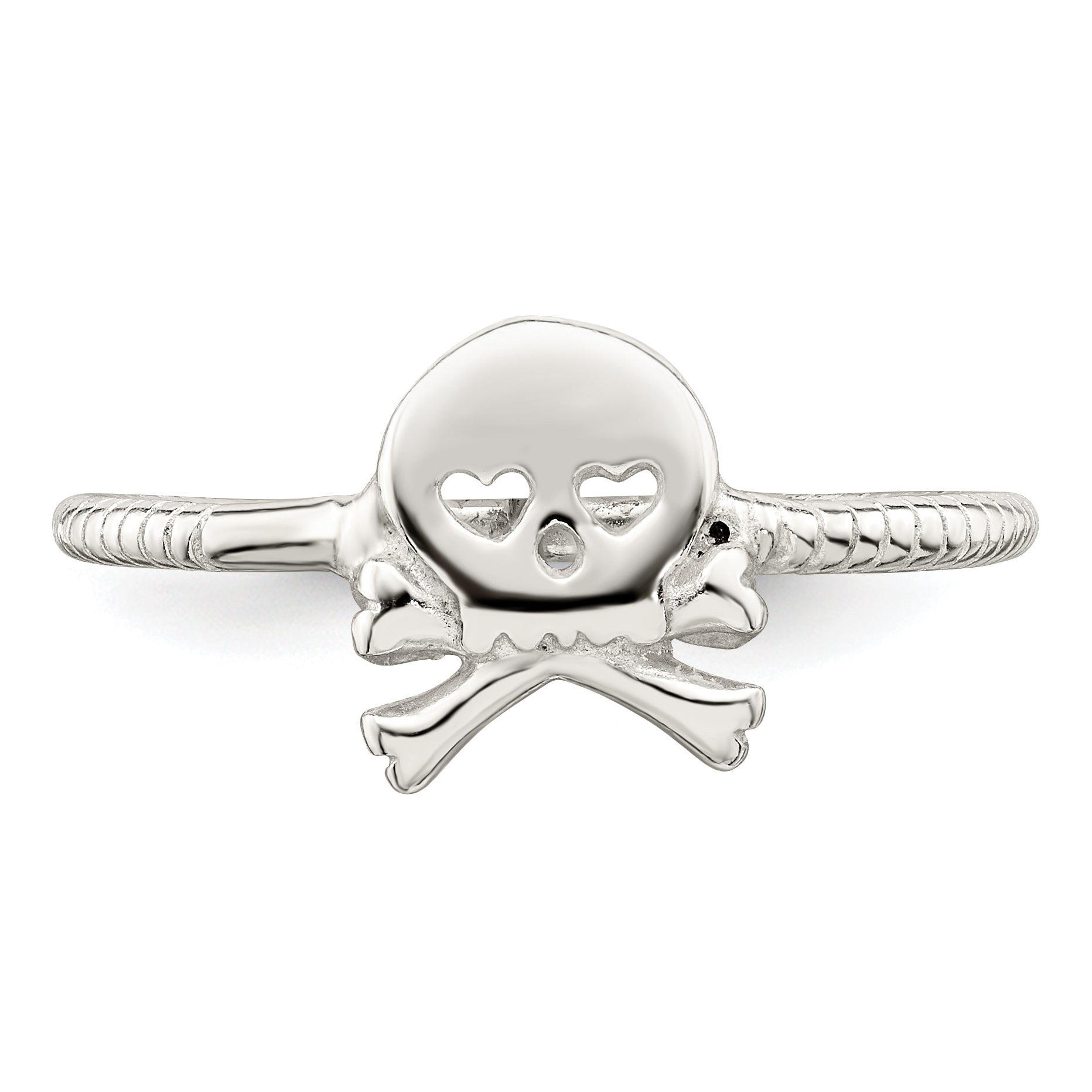 Sterling Silver Polished & Textured Skull & Crossbones Ring