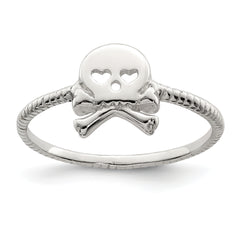 Sterling Silver Polished & Textured Skull & Crossbones Ring