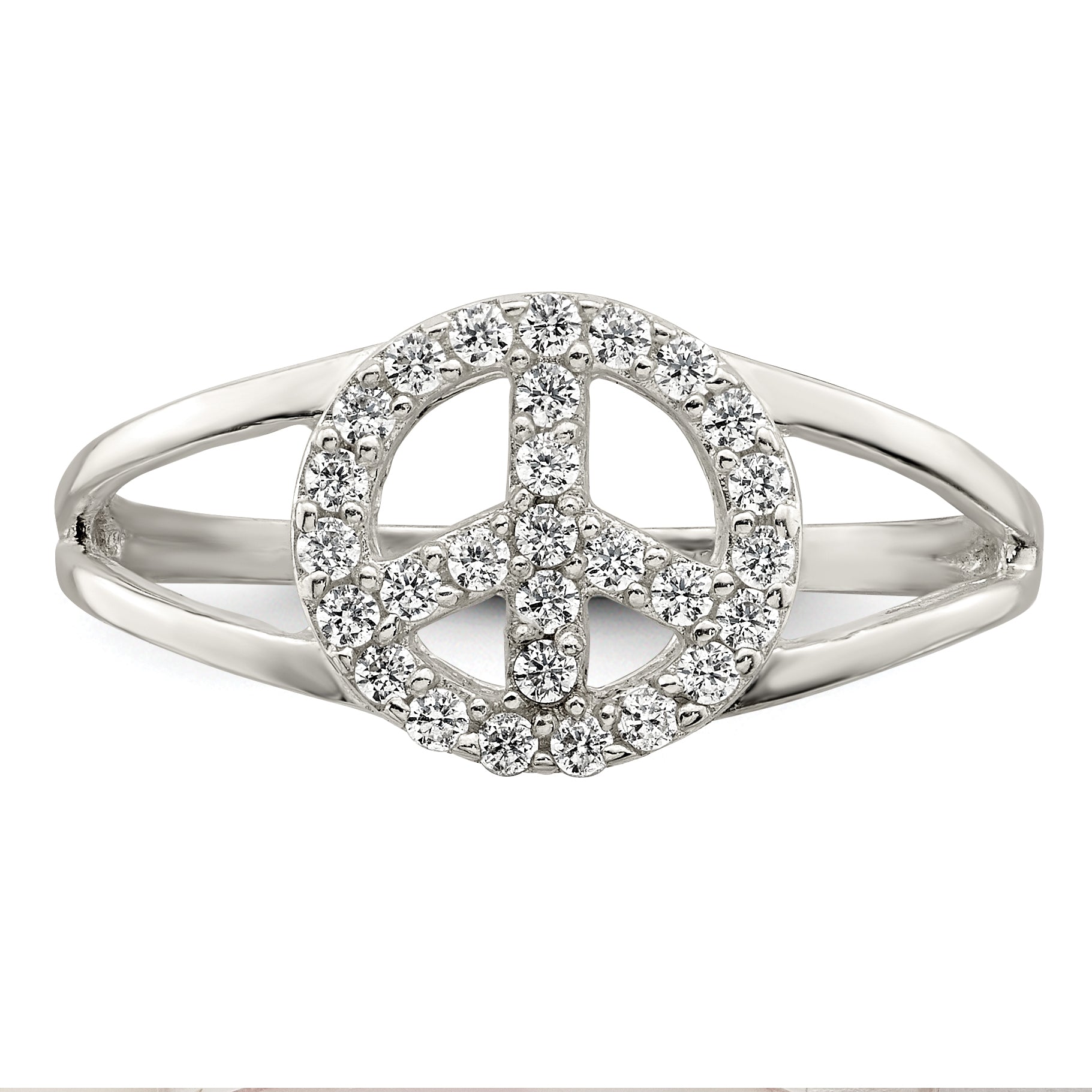 Sterling Silver Polished CZ Peace Sign Ring