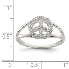 Sterling Silver Polished CZ Peace Sign Ring