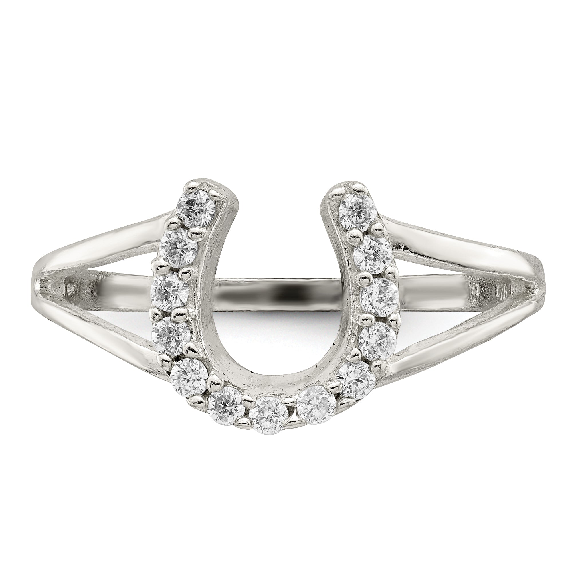 Sterling Silver Polished CZ Horseshoe Ring