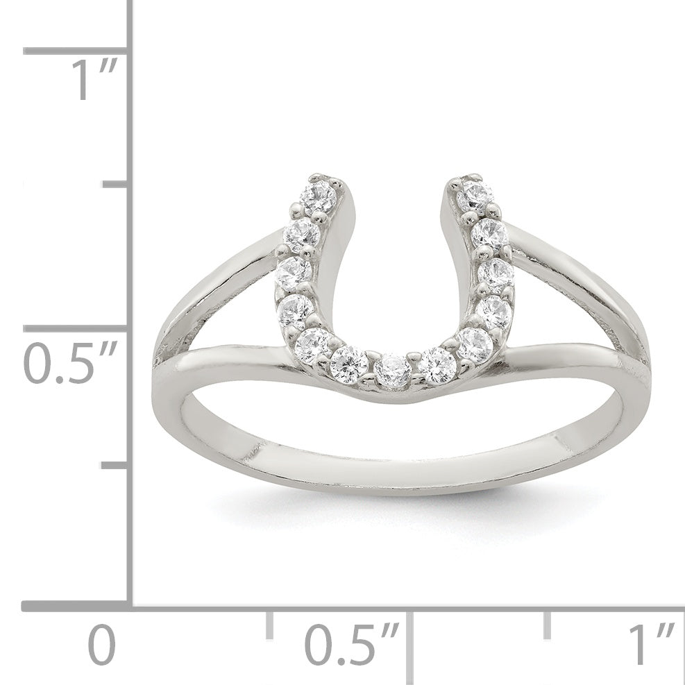 Sterling Silver Polished CZ Horseshoe Ring